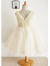 V Neck Pearls Beaded Champagne Tulle Dreamy Flower Girl Dress V Neck Pearls Beaded Champagne Tulle Dreamy Flower Girl Dress